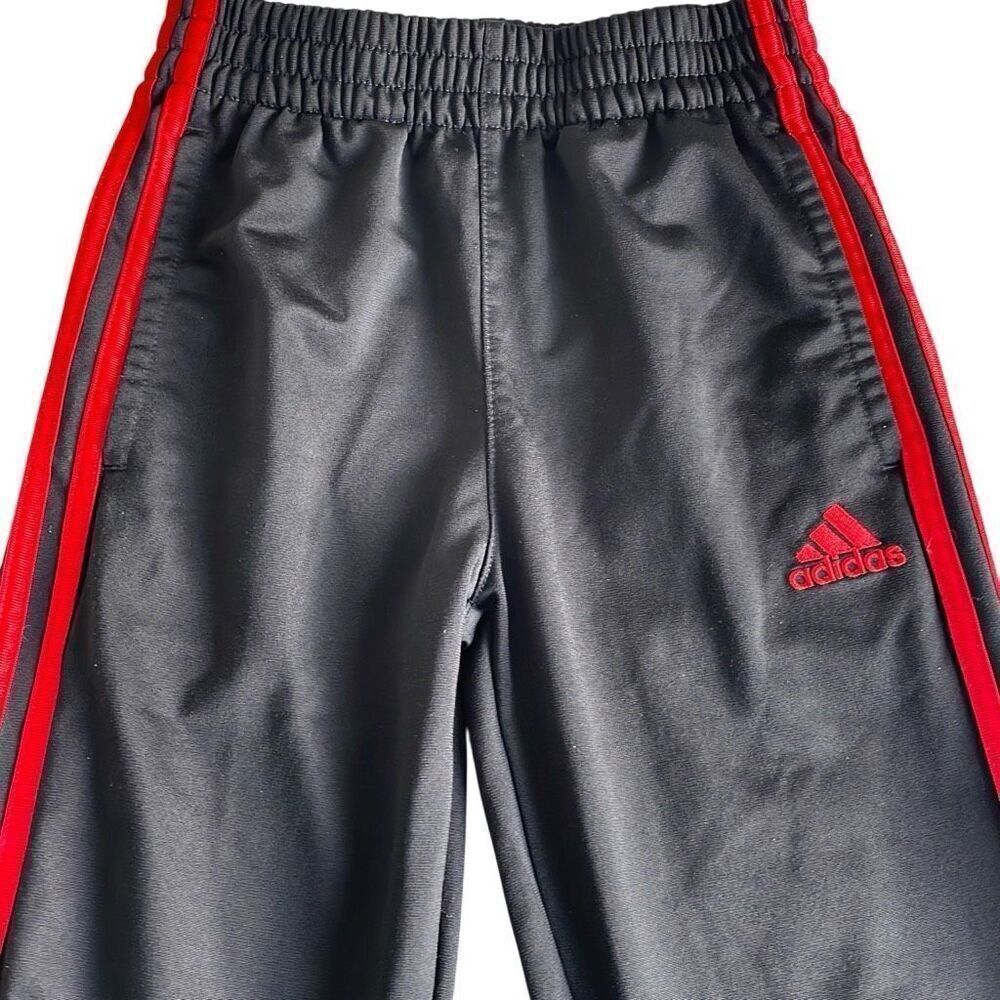 EUC! adidas black track pants with red stripes - Size small/8 - Picture 2 of 7